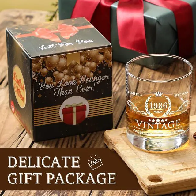 Alt view image 3 of 7 - AOZITA 40th Birthday Gifts for Men - 40th Birthday Decorations for Men, Party Supplies - 40th Anniversary Ideas for Him, Dad, Husband, Friends - 11oz Whiskey Glass