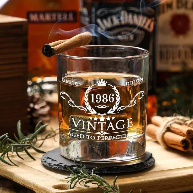 Alt view image 4 of 7 - AOZITA 40th Birthday Gifts for Men - 40th Birthday Decorations for Men, Party Supplies - 40th Anniversary Ideas for Him, Dad, Husband, Friends - 11oz Whiskey Glass