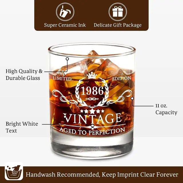 Alt view image 7 of 7 - AOZITA 40th Birthday Gifts for Men - 40th Birthday Decorations for Men, Party Supplies - 40th Anniversary Ideas for Him, Dad, Husband, Friends - 11oz Whiskey Glass