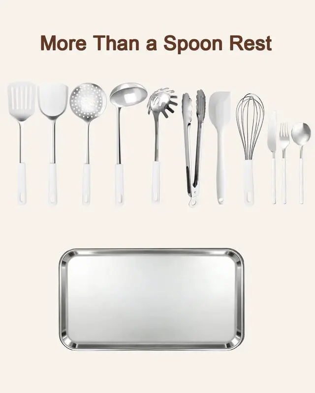 Alt view image 3 of 7 - 2 Pack Spoon Rest for Stove Top Kitchen Counter Stainless Steel Spoon Rest Coffee Spoon Holder Ladle Cooking Spatula Rest Heat-Resistant Drip Tray Dishwasher Safe Home Cooks Gifts 7.08in. x3.93in.