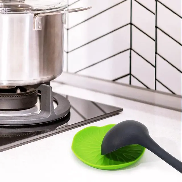 Alt view image 5 of 7 - KITCHENDAO Silicone Spoon Rest - Green, Floral Pattern - 5.9 x 4.9 Inches - Dishwasher Safe, BPA Free for Women - 1 Pack With Color Box