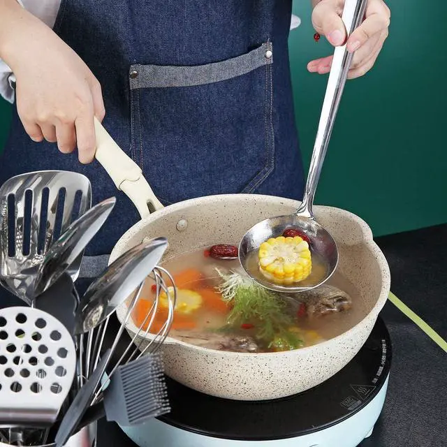 Alt view image 7 of 7 - Stainless Steel Ladle, Berglander Soup Ladle, Cooking Ladle, Kitchen Ladle, Metal Soup Spoon For Cooking Non-Stick And Heat Resistant, Dishwasher Safe, Easy to Clean