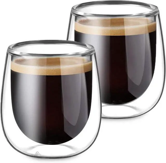 Main image of glastal Espresso Cups 4 oz Double Walled Glasses Coffee Mugs Set of 2 | Borosilicate Glass, German Quality, 120 ml (full capacity) Double Wall Glass Espresso Cups, Small Coffee Shot Cups