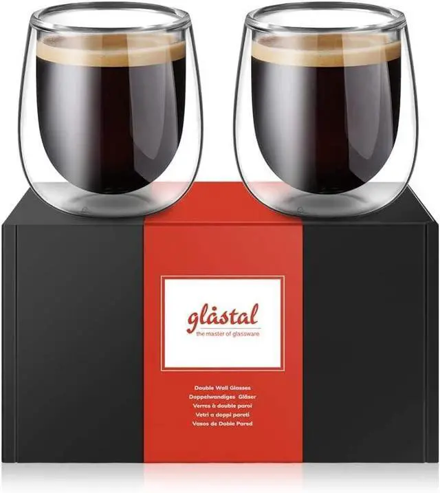Alt view image 4 of 7 - glastal Espresso Cups 4 oz Double Walled Glasses Coffee Mugs Set of 2 | Borosilicate Glass, German Quality, 120 ml (full capacity) Double Wall Glass Espresso Cups, Small Coffee Shot Cups