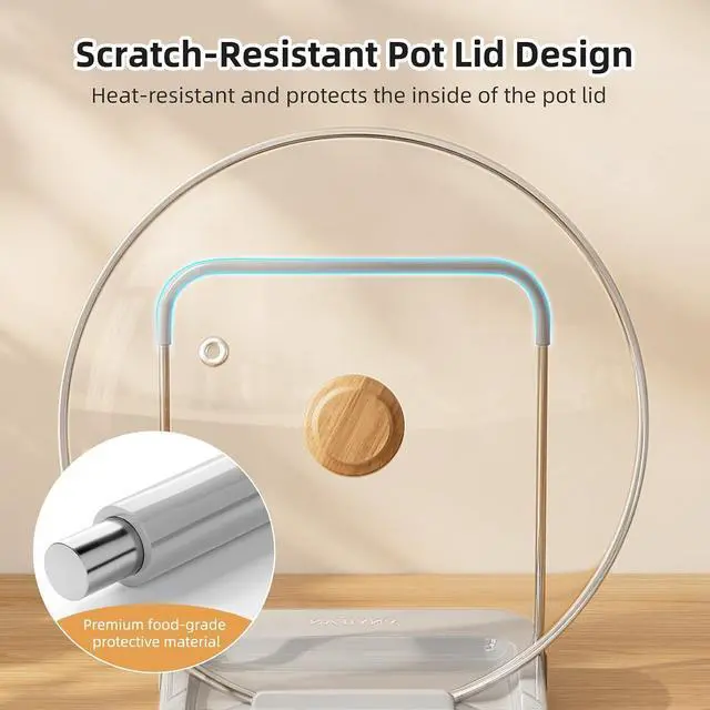 Alt view image 5 of 7 - Pot Lid Holder with Wavy Spoon Rest for Kitchen Counter | Foldable Pan Lid Organizer with 4 Nonslip Suction Pads, Crock Pot Lid and Spatula Holder, Grey