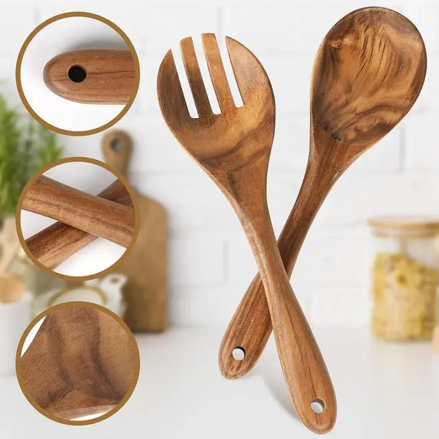 Alt view image 3 of 6 - MYRAINBOW Salad Tongs, Wooden Spoons, Salad Tongs for Serving, 10-inch Serving Utensils Set Salad Servers Set Kitchen Cooking Utensil (Natural Wood)