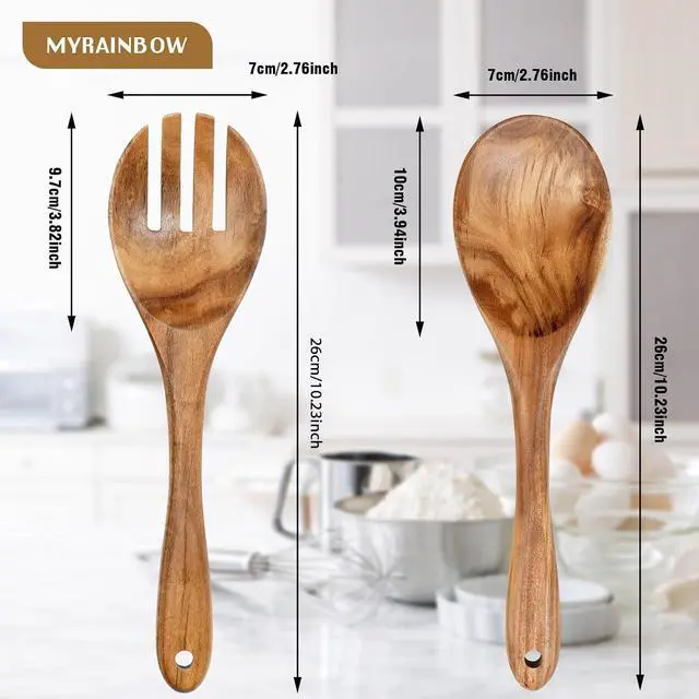 Alt view image 2 of 6 - MYRAINBOW Salad Tongs, Wooden Spoons, Salad Tongs for Serving, 10-inch Serving Utensils Set Salad Servers Set Kitchen Cooking Utensil (Natural Wood)
