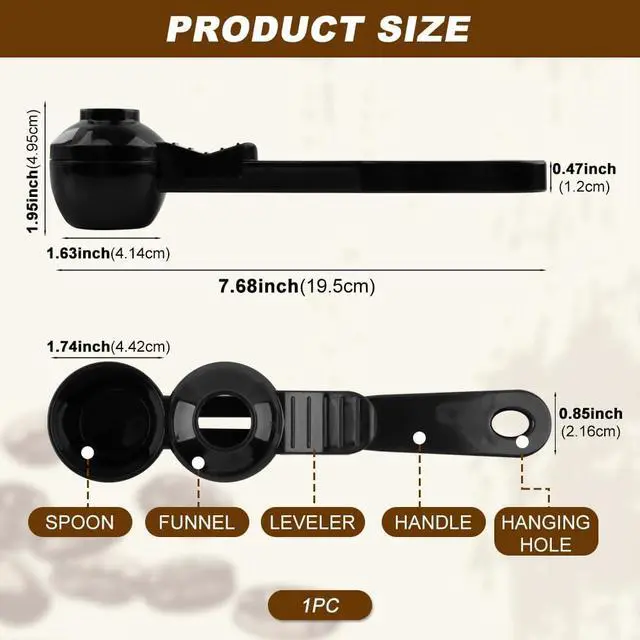 Alt view image 2 of 7 - Coffee Scoop & Funnel for K-Cups Reusable, Coffee Spoon with Slide Scoop Measuring Scoo p with Funnel for Filling Water Bottles for Ground Coffe e Protein Powder without Spilling (black2)