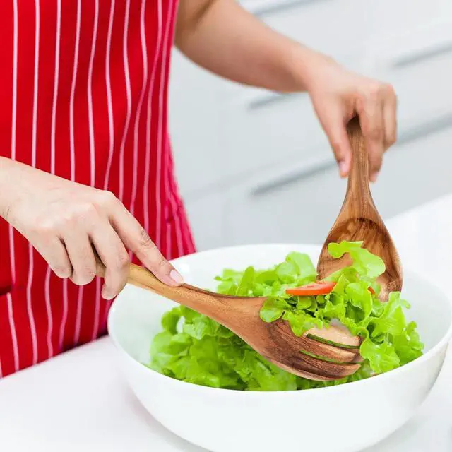 Alt view image 6 of 6 - MYRAINBOW Salad Tongs, Wooden Spoons, Salad Tongs for Serving, 10-inch Serving Utensils Set Salad Servers Set Kitchen Cooking Utensil (Natural Wood)