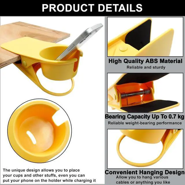 Alt view image 3 of 5 - Jiozermi Drinking Cup Holder Clip, Desk Drink Holder with Clip,Yellow | Desk Drink Holder, Adirondack Chair Compatible, For Water Beverage Soda Coffee Mug
