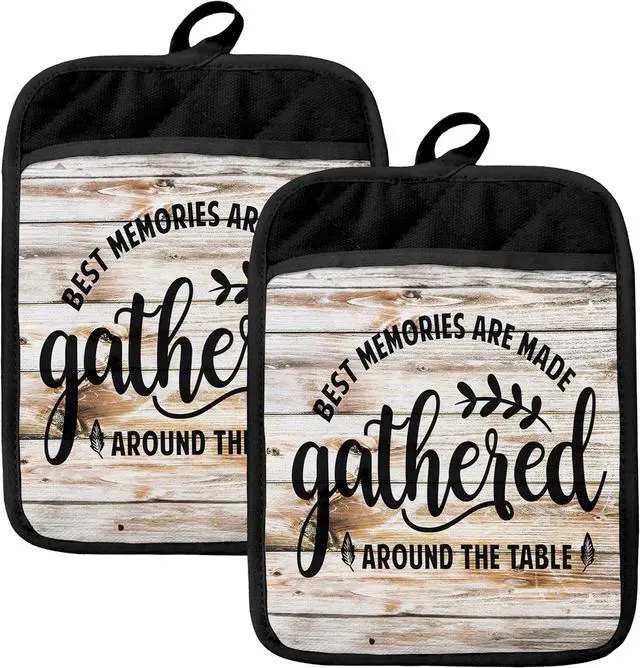 Main image of Farmhouse Oven Mitts Set, Chef Gifts, Best Memories are Made Gathered Around The Table Heat Resistant Kitchen Oven Gloves for Baking and Cooking,Pot Holders