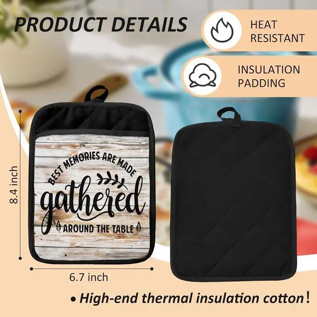 Alt view image 2 of 6 - Farmhouse Oven Mitts Set, Chef Gifts, Best Memories are Made Gathered Around The Table Heat Resistant Kitchen Oven Gloves for Baking and Cooking,Pot Holders