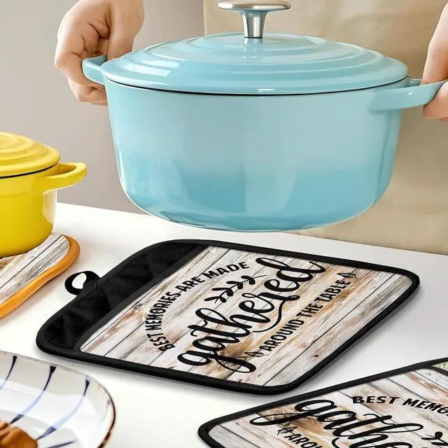 Alt view image 6 of 6 - Farmhouse Oven Mitts Set, Chef Gifts, Best Memories are Made Gathered Around The Table Heat Resistant Kitchen Oven Gloves for Baking and Cooking,Pot Holders