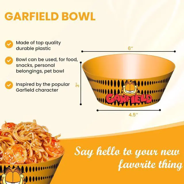 Alt view image 2 of 7 - Surreal Entertainment Garfield Bowl | Garfield Collectible | Funny Cat Bowl | Garfields Memorabilia | Garfields Gifts Party Supplies | Multi-Purpose Snack Bowls | Orange | 6" Wide