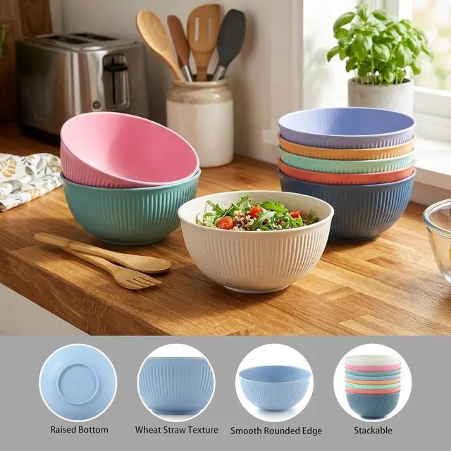 Alt view image 3 of 7 - 8PCS Cereal Bowl, Unbreakable 24 OZ Wheat Straw Cereal Bowls, Kitchen Bowls for Ramen, Cereal, Snack, Soup, Salad and Rice, Microwave & Dishwasher Safe (Set of 8)