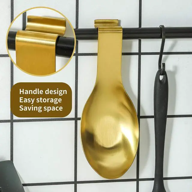 Alt view image 7 of 7 - BETTWILLGold Spoon Rest for Kitchen Counter, Stainless Steel Spoon Holder for Stove Top, Spatula Ladle Spoon Utensils Holder, Gold Kitchen Accessories, Gold Cooking Utensiles.