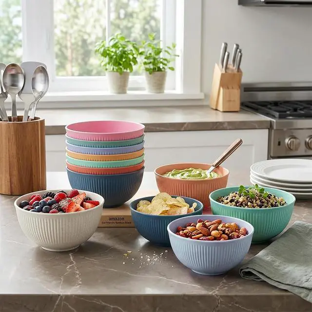 Alt view image 6 of 7 - 8PCS Cereal Bowl, Unbreakable 24 OZ Wheat Straw Cereal Bowls, Kitchen Bowls for Ramen, Cereal, Snack, Soup, Salad and Rice, Microwave & Dishwasher Safe (Set of 8)
