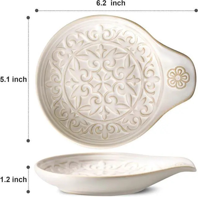 Alt view image 2 of 7 - Farmhouse Ceramic Spoon Rests Holder for Kitchen Counter Stove Top (White-A4)