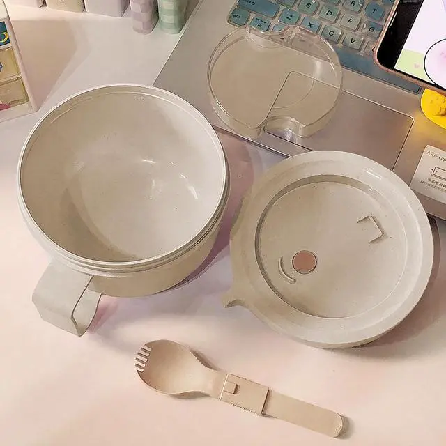 Alt view image 4 of 6 - Microwave Soup Mugs with Lids,28.7oz Microwave Ramen Bowl with Lid,Improved Easy-Grip Design for On-the-Go - Holds Soup, Rice, Cereal & More - BPA-Free(Beige)