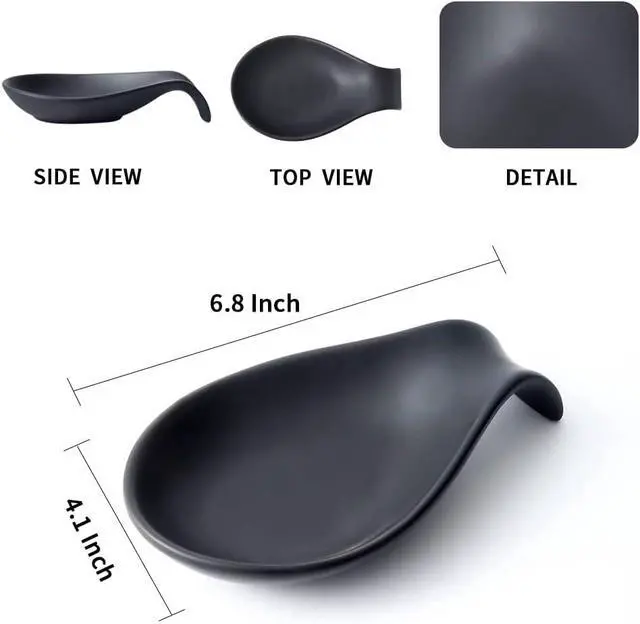 Alt view image 2 of 7 - Nihow Ceramic Spoon Rest for Stove Top/Kitchen Counter,Black | Spoon Holder,Heat Resistant, Dishwasher Safe, Easy Clean,Countertop/Cooking