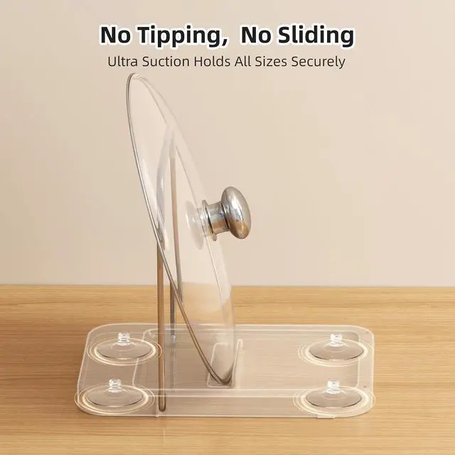 Alt view image 7 of 7 - Pot Lid Holder with Wavy Spoon Rest for Kitchen Counter | Foldable Pan Lid Organizer with 4 Nonslip Suction Pads, Crock Pot Lid and Spatula Holder, Grey