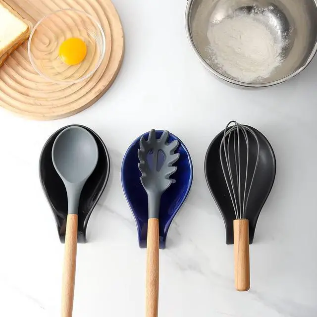 Alt view image 5 of 7 - Nihow Ceramic Spoon Rest for Stove Top/Kitchen Counter,Black | Spoon Holder,Heat Resistant, Dishwasher Safe, Easy Clean,Countertop/Cooking