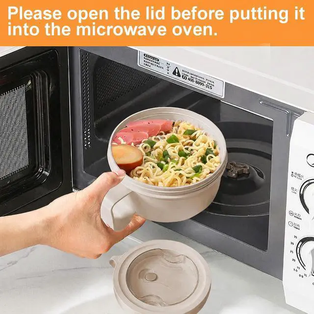 Alt view image 5 of 6 - Microwave Soup Mugs with Lids,28.7oz Microwave Ramen Bowl with Lid,Improved Easy-Grip Design for On-the-Go - Holds Soup, Rice, Cereal & More - BPA-Free(Beige)