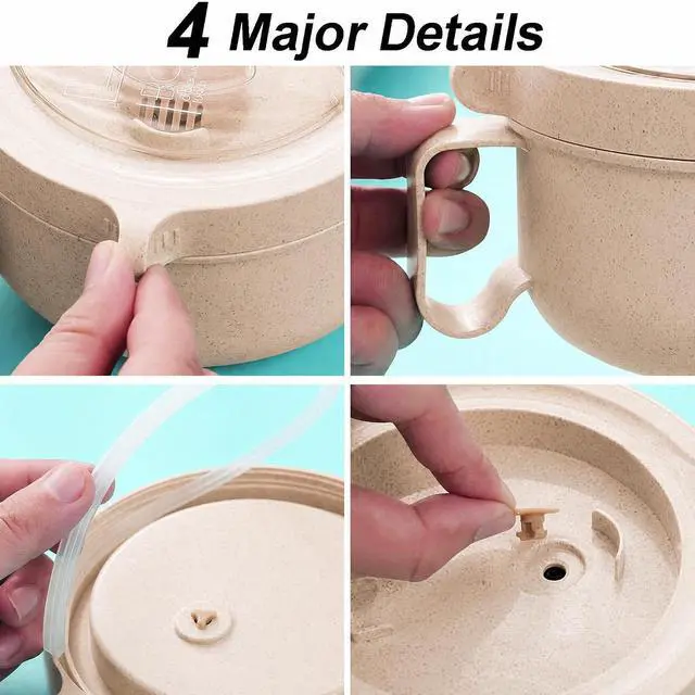 Alt view image 6 of 6 - Microwave Soup Mugs with Lids,28.7oz Microwave Ramen Bowl with Lid,Improved Easy-Grip Design for On-the-Go - Holds Soup, Rice, Cereal & More - BPA-Free(Beige)