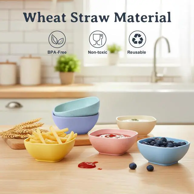 Alt view image 3 of 7 - Soy Sauce Dish 5 OZ, Unbreakable Small Bowls for Dip - Colorful | Chip and Dip Bowl, Wheat Straw Bowl Set of 6, Dipping Sauce Cups for Party, Kitchen, Microwave Safe Dipping Bowls for Ketchup