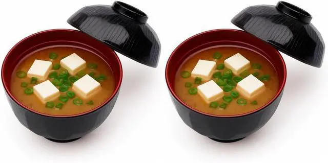 Main image of JapanBargain Japanese Miso Soup Bowls with Lids, Small Traditional Lacquered Bowls, 8.4 oz Authentic Size, Set of 2, Made in Japan