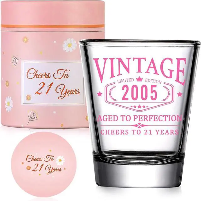 Main image of 21st Birthday Gifts for Her - Limited Edition Shot Glass - Vintage 2005 Cheers To 21 Years, Finally 21 Party Decorations Supplies - Turning 21 Bday Present for Girl Women Sister Daughter Friends
