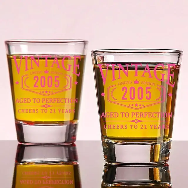 Alt view image 3 of 7 - 21st Birthday Gifts for Her - Limited Edition Shot Glass - Vintage 2005 Cheers To 21 Years, Finally 21 Party Decorations Supplies - Turning 21 Bday Present for Girl Women Sister Daughter Friends