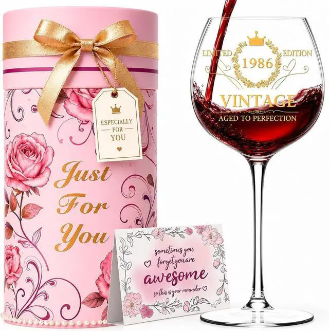 Main image of DeeCoo Vintage 1986 Engraved 16 oz Wine Glass, 40th Birthday Gifts for Women, 40 Year Old Birthday Decorations, Funny Bday Gift Idea for Her, Friends, Daughter, Sister, Mom - Turning 40 Present