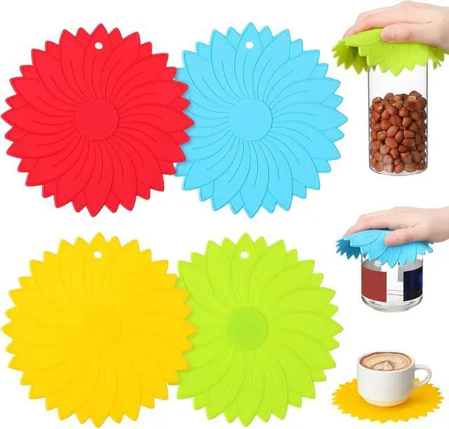 Alt view image 3 of 6 - Maxdot 4 Pcs Large Rubber Jar Opener Pads Non Slip Seniors, Bright Colors | 6.10 Inch Multi Function for Tight Jars and Bottles, Arthritis Friendly for Weak Hands, Heat Resistant Gripper Coaster