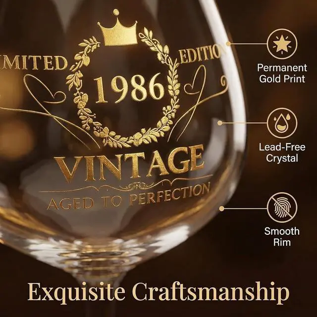 Alt view image 5 of 7 - DeeCoo Vintage 1986 Engraved 16 oz Wine Glass, 40th Birthday Gifts for Women, 40 Year Old Birthday Decorations, Funny Bday Gift Idea for Her, Friends, Daughter, Sister, Mom - Turning 40 Present