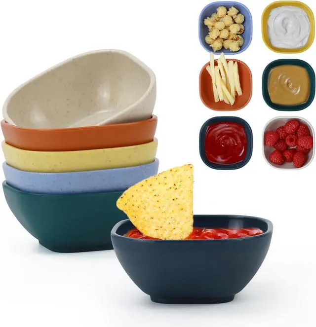 Main image of PYRMONT Wheat Straw Small Bowls Soy Sauce Dishes 5 OZ Small Dessert Bowls Set of 6 Dipping Sauce Cups Mini Prep Bowls Unbreakable Dipping Bowls for Side Dish Ketchup Soy BBQ - Multi color