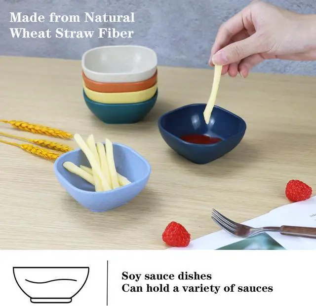 Alt view image 3 of 7 - PYRMONT Wheat Straw Small Bowls Soy Sauce Dishes 5 OZ Small Dessert Bowls Set of 6 Dipping Sauce Cups Mini Prep Bowls Unbreakable Dipping Bowls for Side Dish Ketchup Soy BBQ - Multi color