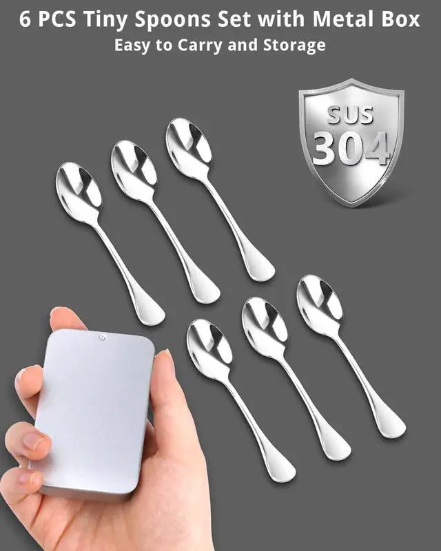 Alt view image 3 of 7 - 6PCS Mini Stainless Steel Spoons (Upgraded Larger Size 3.54 inch) - Small Salt Spoons SUS 304 Food Grade Mini Seasoning Spoon for Powder Spices Jars, Pepper, Sugar, Honey
