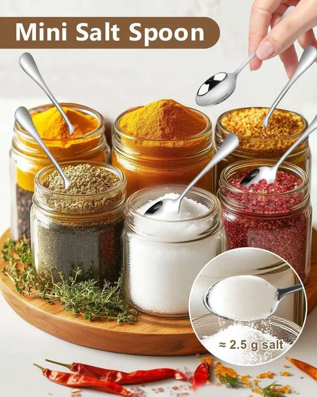 Alt view image 5 of 7 - 6PCS Mini Stainless Steel Spoons (Upgraded Larger Size 3.54 inch) - Small Salt Spoons SUS 304 Food Grade Mini Seasoning Spoon for Powder Spices Jars, Pepper, Sugar, Honey