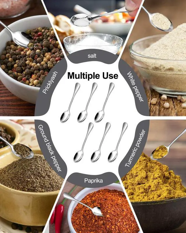 Alt view image 6 of 7 - 6PCS Mini Stainless Steel Spoons (Upgraded Larger Size 3.54 inch) - Small Salt Spoons SUS 304 Food Grade Mini Seasoning Spoon for Powder Spices Jars, Pepper, Sugar, Honey
