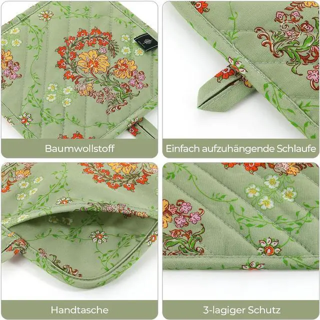 Alt view image 5 of 6 - BONTHEE Pot Holders for Kitchen Heat Resistant Hot Pads for Countertops Oven Pot Holders Cotton Potholders for Kitchen Cooking Baking (Sweet Flowers)