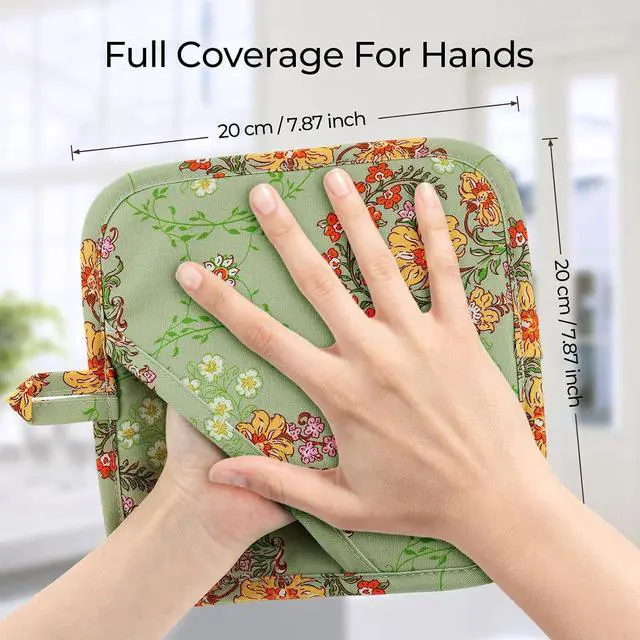 Alt view image 6 of 6 - BONTHEE Pot Holders for Kitchen Heat Resistant Hot Pads for Countertops Oven Pot Holders Cotton Potholders for Kitchen Cooking Baking (Sweet Flowers)