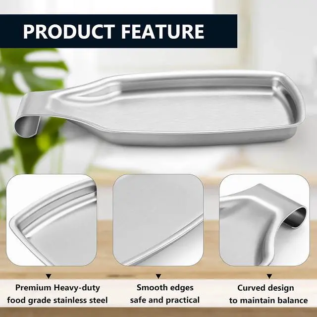 Alt view image 3 of 7 - Stainless Steel Spoon Rest for Kitchen Stove Top, Herogo Large Cooking Utensil Spatula Ladle Holder with Square Bottom, Home Accessories for Kitchen Countertop, Heavy Duty, Dishwasher Safe