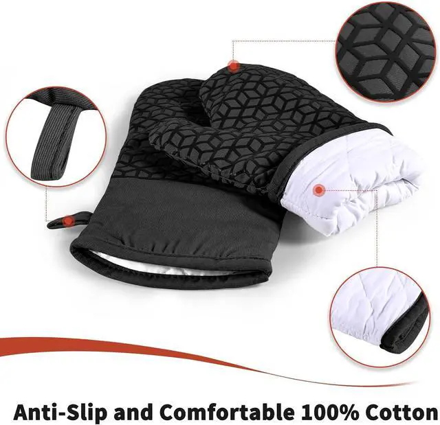 Alt view image 3 of 7 - Oven Mitts and Pot Holders, 500°F Heat Resistant, Black | Oven Mitts Sets, Silicone Oven Gloves Featuring NonSlip Textured Grip, Perfect For Cooking, Baking and Grilling