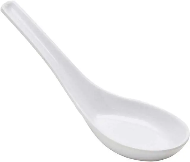 Main image of JapanBargain 3421, Pack of 4 Asian Soup Spoons Japanese Chinese Ramen Pho Wonton Rice Miso Spoon Set, White, Professional Melamine, 5.5 Inch