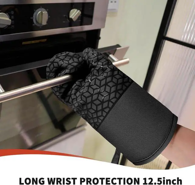 Alt view image 4 of 7 - Oven Mitts and Pot Holders, 500°F Heat Resistant, Black | Oven Mitts Sets, Silicone Oven Gloves Featuring NonSlip Textured Grip, Perfect For Cooking, Baking and Grilling