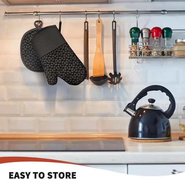 Alt view image 6 of 7 - Oven Mitts and Pot Holders, 500°F Heat Resistant, Black | Oven Mitts Sets, Silicone Oven Gloves Featuring NonSlip Textured Grip, Perfect For Cooking, Baking and Grilling