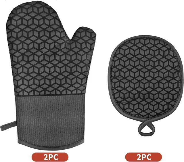 Alt view image 7 of 7 - Oven Mitts and Pot Holders, 500°F Heat Resistant, Black | Oven Mitts Sets, Silicone Oven Gloves Featuring NonSlip Textured Grip, Perfect For Cooking, Baking and Grilling