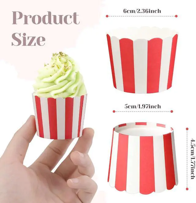 Alt view image 2 of 7 - Small Cupcake Liners, 50PCS Nonstick Red and White Baking Cups Pastry Popcorn Muffin Wrapper Paper Cases Baking Cups for Popcorn, Circus Kids Party, Labor Day, Summer Pool Party