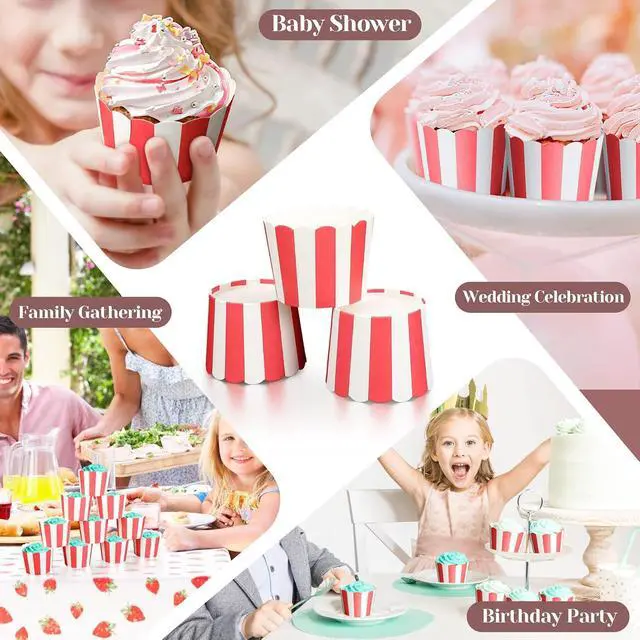 Alt view image 5 of 7 - Small Cupcake Liners, 50PCS Nonstick Red and White Baking Cups Pastry Popcorn Muffin Wrapper Paper Cases Baking Cups for Popcorn, Circus Kids Party, Labor Day, Summer Pool Party